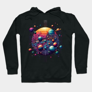 Cosmic Melody: Vibrant Planetary Notes Hoodie